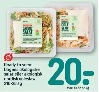 REMA 1000 Ready to serve Dagens økologiske salat eller økologisk nordisk coleslaw tilbud