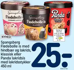 REMA 1000 Spangsberg Flødebolle is med hindbær og lakrids, klassisk eller Panda lakridsis med lakridsstykker tilbud