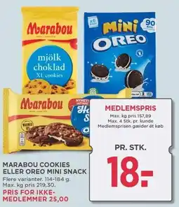 MENY MARABOU COOKIES ELLER OREO MINI SNACK tilbud