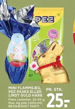 MENY MINI FLAMMEÆG, PEZ PÅSKE ELLER LINDT GULD HARE tilbud