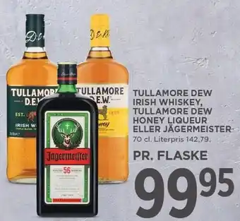 MENY TULLAMORE DEW IRISH WHISKEY, TULLAMORE DEW HONEY LIQUEUR ELLER JÄGERMEISTER tilbud