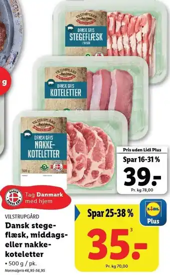 Lidl Danske stegeflæsk, middags- eller nakkekoteletter tilbud