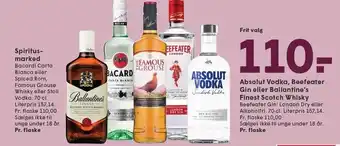 SPAR Absolut Vodka, Beefeater Gin eller Ballantine's Finest Scotch Whisky tilbud