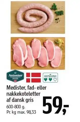 Føtex Medister, fad- eller nakkekoteletter af dansk gris tilbud