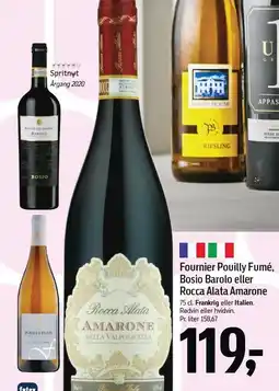 Føtex Fournier Pouilly Fumé, Bosio Barolo eller Rocca Alata Amarone tilbud