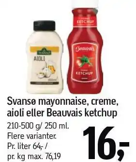 Føtex Svansø mayonnaise, creme, aioli eller Beauvais ketchup tilbud