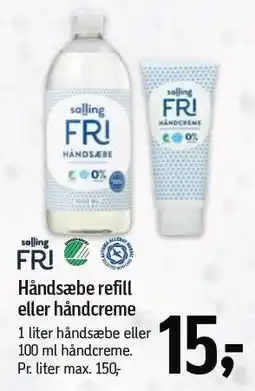 Føtex Salling FRI Håndsæbe refill eller håndcreme tilbud