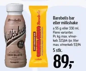 Føtex Barebells bar eller milkshake tilbud