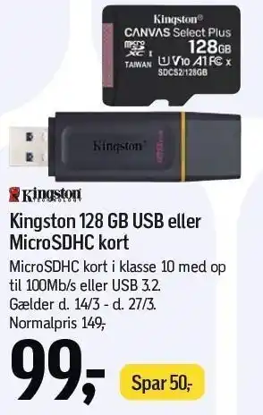 Føtex Kingston 128 GB USB eller MicroSDHC kort tilbud