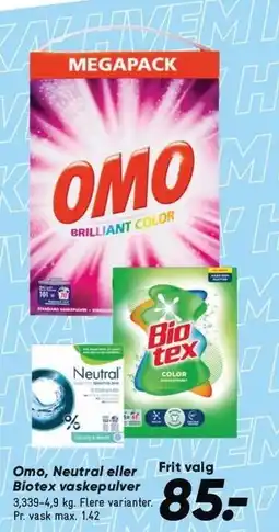 Bilka Omo, Neutral eller Biotex vaskepulver tilbud