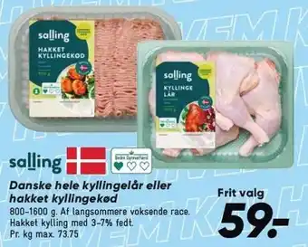 Bilka Salling Danske hele kyllingelår eller hakket kyllingekød tilbud