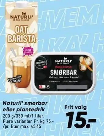 Bilka Naturli' smørbar eller plantedrik tilbud