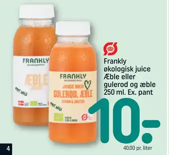 REMA 1000 Frankly økologisk juice Æble eller gulerod og æble 250 ml. Ex. pant tilbud