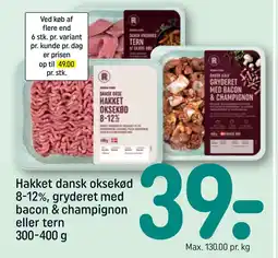 REMA 1000 Hakket dansk oksekød 8-12%, gryderet med bacon & champignon eller tern 300-400 g tilbud