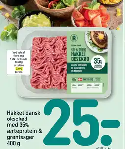 REMA 1000 Hakket dansk oksekød med 35% ærteprotein & grøntsager 400 g tilbud