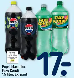 REMA 1000 Pepsi Max eller Faxe Kondi 1.5 liter. Ex. pant tilbud