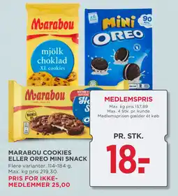 MENY MARABOU COOKIES ELLER OREO MINI SNACK tilbud