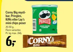 Føtex Corny Big myslibar, Pringles, KiMs eller Lay’s mini chips poser tilbud