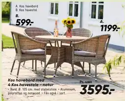 Bilka Kos havebord med 4 Kos havestole - natur tilbud