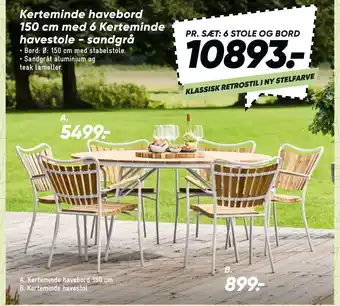 Bilka Kerteminde havebord 150 cm med 6 Kerteminde havestole - sandgrå tilbud