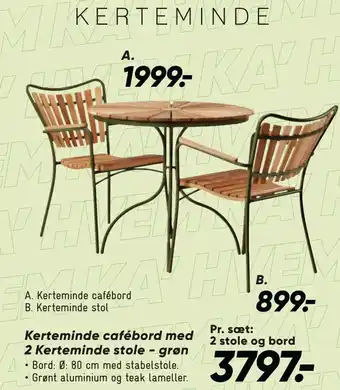 Bilka Kerteminde cafébord med 2 Kerteminde stole - grøn tilbud