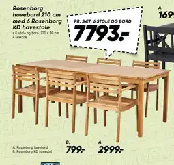 Bilka Rosenborg havebord 210 cm med 6 Rosenborg KD havestole tilbud