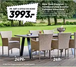 Bilka New York Douglas havebord med 6 natur Fairfield havestole tilbud