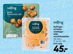 Bilka Kyllinge strimler, middags eller minifrikadeller tilbud