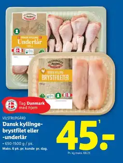 Lidl VILSTRUPGÅRD Dansk kyllinge- brystfilet eller -underlår tilbud