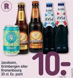 REMA 1000 Jacobsen, Grimbergen eller Kronenbourg 33 cl. Ex. pant tilbud