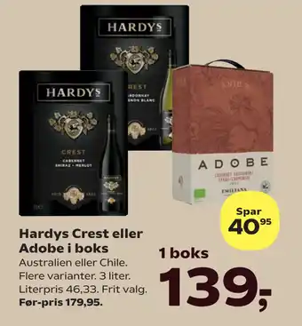 Kvickly Hardys Crest eller Adobe i boks tilbud