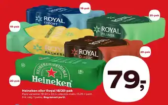 Kvickly Heineken eller Royal 18/20-pak tilbud