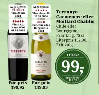 Dagli'Brugsen Terrunyo Carmenere eller Moillard Chablis tilbud