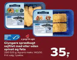 Kvickly Glyngøre sprødbagt sejfilet med eller uden spinat og feta tilbud