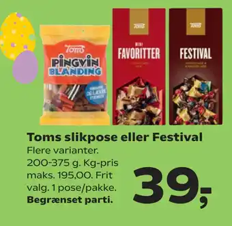 Kvickly Toms slikpose eller Festival tilbud