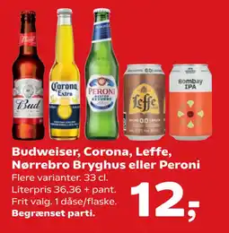 Kvickly Budweiser, Corona, Leffe, Nørrebro Bryghus eller Peroni tilbud