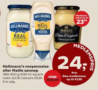 Kvickly Hellmann's mayonnaise eller Maille sennep tilbud