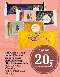 Dagli'Brugsen Dan Cake Citronmåne, Klassisk gulerodskage, chokoladekage eller kakaoroulade tilbud