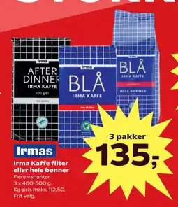 Kvickly Irma Kaffe filter eller hele bønner tilbud