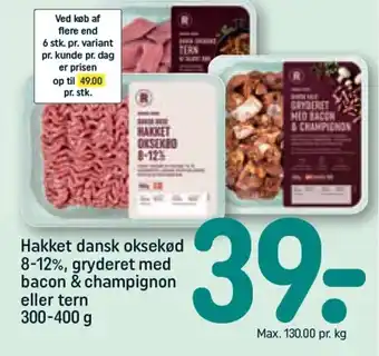 REMA 1000 Hakket dansk oksekød 8-12%, gryderet med bacon & champignon eller tern tilbud