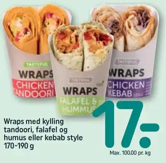 REMA 1000 Wraps med kylling tandoori, falafel og humus eller kebab style tilbud