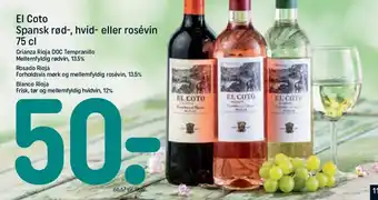 REMA 1000 EL COTO Spansk rød-, hvid- eller rosévin tilbud