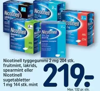 REMA 1000 Nicotinell tyggegummi 2 mg 204 stk. fruitmint, lakrids, spearmint eller Nicotinell sugetabletter tilbud