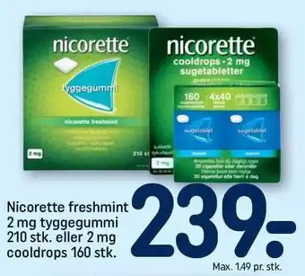 REMA 1000 Nicorette freshmint 2 mg tyggegummi 210 stk. eller 2 mg cooldrops 160 stk tilbud