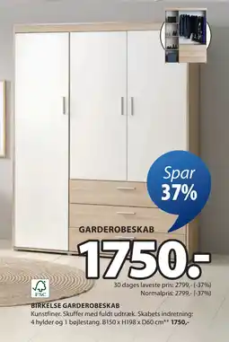 JYSK BIRKELSE GARDEROBESKAB tilbud