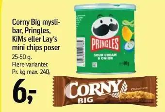 Føtex Corny Big myslibar, Pringles, KiMs eller Lay's mini chips poser tilbud