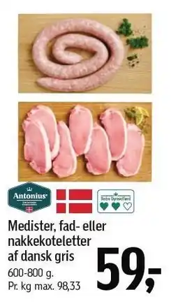 Føtex Medister, fad- eller nakkekoteletter af dansk gris tilbud