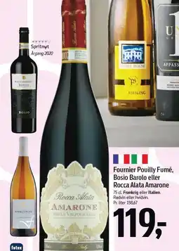 Føtex Fournier Pouilly Fumé, Bosio Barolo eller Rocca Alata Amarone tilbud