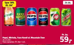 Fleggaard Pepsi mirinda, faxe kondi el. mountain dew tilbud