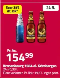 Fleggaard Kronenbourg 1664 el. Grimbergen 24 x 0,33 1. tilbud